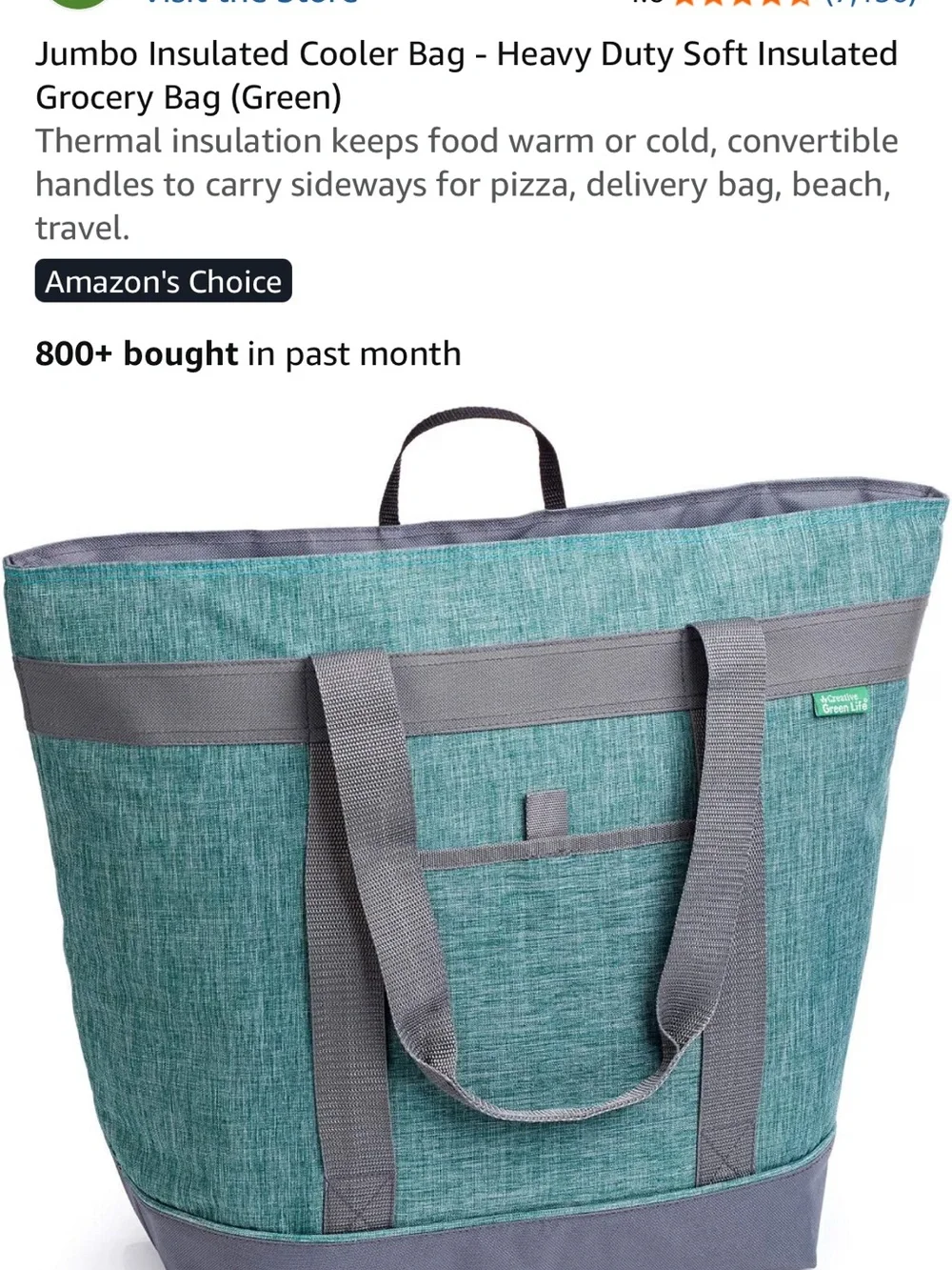 Green & Gray Canvas Grocery Tote and insulated cooler with Exterior Pocket